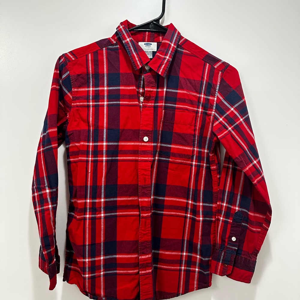 Old Navy Red and Navy Plaid Men's Shirt
